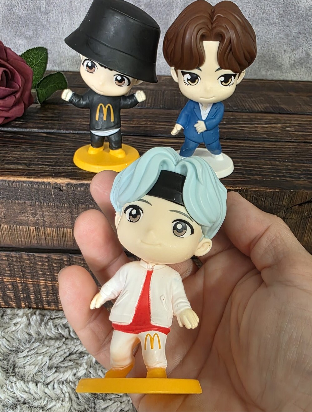 TinyTan x BTS Suga, Jung Kook, and V Figurines K-Pop McDonalds Toys